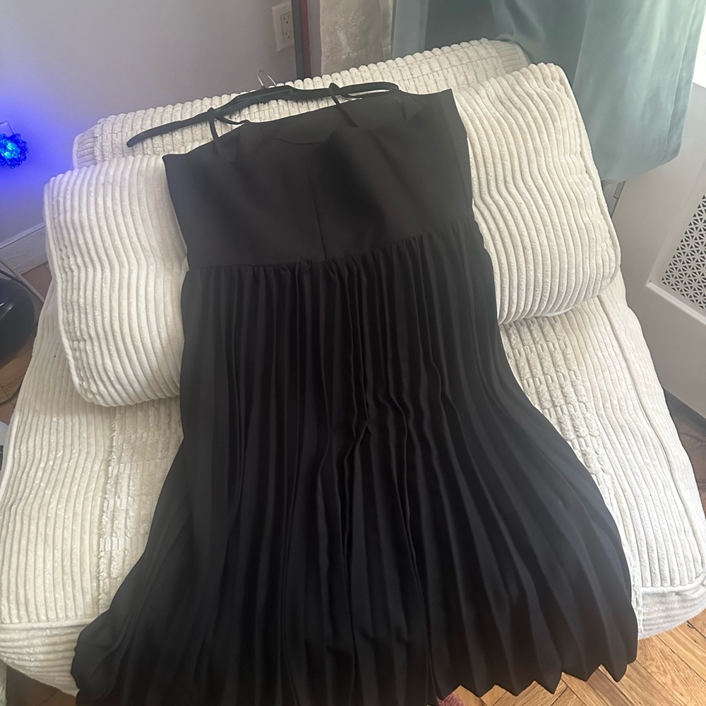 Beulah Black Evening Dress, bottom Pleated Midi Dress, fully lined. Elegant